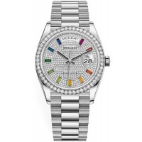 Replica Rolex Day-Date White Gold Diamond-Paved Dial Diamond Bezel Women‘s Watch M128349RBR-0006