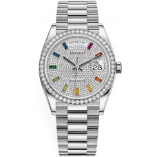 Replica Rolex Day-Date White Gold Diamond-Paved Dial Diamond Bezel Women‘s Watch M128349RBR-0006