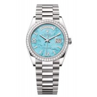 Replica Rolex Day-Date White Gold Turquoise Diamond-Set Dial Diamond Bezel Women‘s Watch M128349RBR-0031