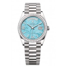 Replica Rolex Day-Date White Gold Turquoise Diamond-Set Dial Diamond Bezel Women‘s Watch M128349RBR-0031