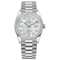 Replica Rolex Day-Date Platinum Mother-of-Pearl Diamond Dial Diamond Bezel Women‘s Watch M128396TBR-0005