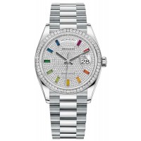 Replica Rolex Day-Date Platinum Diamond-Paved Gemstone Dial Diamond Bezel Women‘s Watch M128396TBR-0006