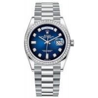 Replica Rolex Day-Date Platinum Blue Ombre Diamond Dial Diamond Bezel Women‘s Watch M128396TBR-0008