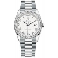 Replica Rolex Day-Date Platinum White Dial Diamond Bezel Women‘s Watch M128396TBR-0010