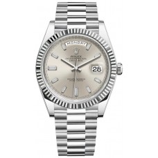 Replica Rolex Day-Date 40 Platinum Silver Diamond Dial Men‘s Watch M228236-0002