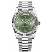 Replica Rolex Day-Date 40 Platinum Olive Green Dial Men‘s Watch M228236-0008
