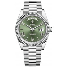 Replica Rolex Day-Date 40 Platinum Olive Green Dial Men‘s Watch M228236-0008