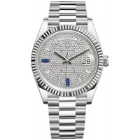 Replica Rolex Day-Date 40 Platinum Diamond-Paved Dial With Sapphires Men‘s Watch M228236-0009