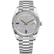 Replica Rolex Day-Date 40 Platinum Diamond-Paved Dial With Sapphires Men‘s Watch M228236-0009