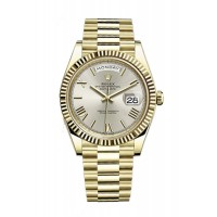 Replica Rolex Day-Date 40 18K Yellow Gold Silver Roman Dial Men‘s Watch M228238-0002