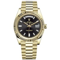 Replica Rolex Day-Date 40 18K Yellow Gold Black Diamond Dial Men‘s Watch M228238-0004