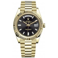 Replica Rolex Day-Date 40 18K Yellow Gold Black Diamond Dial Men‘s Watch M228238-0004