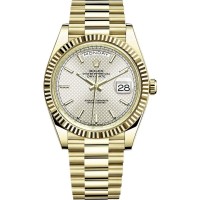 Replica Rolex Day-Date 40 18K Yellow Gold Silver Diagonal Dial Men‘s Watch M228238-0008