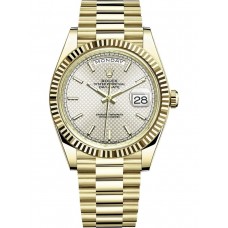 Replica Rolex Day-Date 40 18K Yellow Gold Silver Diagonal Dial Men‘s Watch M228238-0008