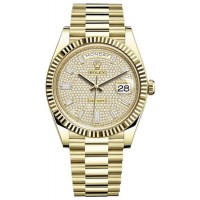 Replica Rolex Day-Date 40 18K Yellow Gold Pave Diamond Dial Men‘s Watch M228238-0054