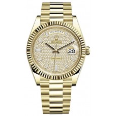 Replica Rolex Day-Date 40 18K Yellow Gold Pave Diamond Dial Men‘s Watch M228238-0054
