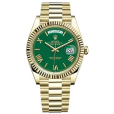 Replica Rolex Day-Date 40 18K Yellow Gold Green Roman Dial Men‘s Watch M228238-0061