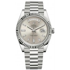 Replica Rolex Day-Date 40 18k White Gold Silver Diamond Dial Men‘s Watch M228239-0003