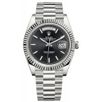 Replica Rolex Day-Date 40 18K White Gold Black Dial Men‘s Watch M228239-0004