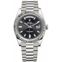 Replica Rolex Day-Date 40 18K White Gold Black Diamond Dial Men‘s Watch M228239-0005