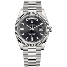 Replica Rolex Day-Date 40 18K White Gold Black Diamond Dial Men‘s Watch M228239-0005