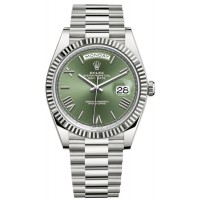 Replica Rolex Day-Date 40 18K White Gold Olive Green Dial Men‘s Watch M228239-0033