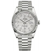 Replica Rolex Day-Date 40 18K White Gold Meteorite Diamond Dial Men‘s Watch M228239-0055