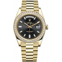 Replica Rolex Day-Date 40 18K Yellow Gold Black Diamond Dial Diamond Bezel Men‘s Watch M228348RBR-0001