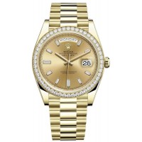 Replica Rolex Day-Date 40 18K Yellow Gold Champagne Diamond Dial Diamond Bezel Men‘s Watch M228348RBR-0002