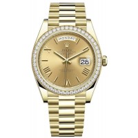 Replica Rolex Day-Date 40 18K Yellow Gold Champagne Dial Diamond Bezel Men‘s Watch M228348RBR-0003