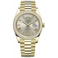 Replica Rolex Day-Date 40 18K Yellow Gold Silver Dial Diamond Bezel Men‘s Watch M228348RBR-0007