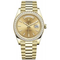 Replica Rolex Day-Date 40 18K Yellow Gold Champagne Dial Diamond Bezel Men‘s Watch M228348RBR-0008
