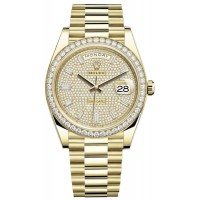 Replica Rolex Day-Date 40 18K Yellow Gold Diamond Paved Dial Diamond Bezel Men‘s Watch M228348RBR-0037