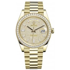 Replica Rolex Day-Date 40 18K Yellow Gold Diamond Paved Dial Diamond Bezel Men‘s Watch M228348RBR-0037