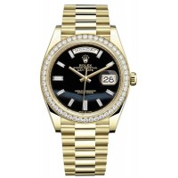 Replica Rolex Day-Date 40 18K Yellow Gold Onyx Diamond Dial Diamond Bezel Men‘s Watch M228348RBR-0039