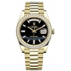Replica Rolex Day-Date 40 18K Yellow Gold Onyx Diamond Dial Diamond Bezel Men‘s Watch M228348RBR-0039