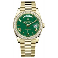 Replica Rolex Day-Date 40 18K Yellow Gold Green Dial Diamond Bezel Men‘s Watch M228348RBR-0040