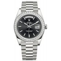 Replica Rolex Day-Date 40 18K White Gold Black Dial Diamond Bezel Men‘s Watch M228349RBR-0002