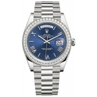Replica Rolex Day-Date 40 18K White Gold Blue Dial Diamond Bezel Men‘s Watch M228349RBR-0005
