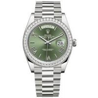 Replica Rolex Day-Date 40 18k White Gold Olive Green Dial Diamond Bezel Men‘s Watch M228349RBR-0030