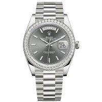 Replica Rolex Day-Date 40 18K White Gold Slate Dial Diamond Bezel Men‘s Watch M228349RBR-0041