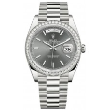 Replica Rolex Day-Date 40 18K White Gold Slate Dial Diamond Bezel Men‘s Watch M228349RBR-0041