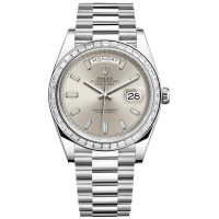 Replica Rolex Day-Date 40 Platinum Silver Diamond Dial Diamond Bezel Men‘s Watch M228396TBR-0011