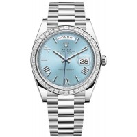 Replica Rolex Day-Date 40 Platinum Slate Dial Diamond Bezel Men‘s Watch M228396TBR-0030
