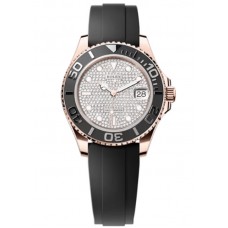 Replica Rolex Yacht-Master 37 Diamond-Paved Dial 18ky Rose Gold Oysterflex Men‘s Watch M268655-0019