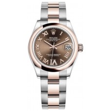 Replica Rolex Datejust 31 Steel and 18kt Everose Gold Chocolate Pave Roman Dial Women‘s Watch M278241-0003