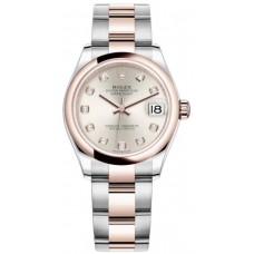 Replica Rolex Datejust 31 Steel and 18kt Everose Gold Silver Diamond Dial Women‘s Watch M278241-0015