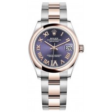 Replica Rolex Datejust 31 Steel and 18kt Everose Gold Aubergine Pave Roman Dial Women‘s Watch M278241-0019
