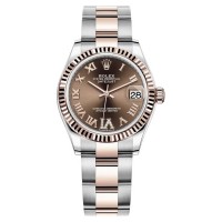 Replica Rolex Datejust 31 and Rose Gold Chocolate Pave Roman Dial Women‘s Watch m278271-0003
