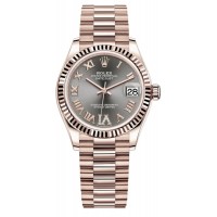 Replica Rolex Datejust 31 Everose Gold Slate Diamond Pave Roman Dial Women‘s Watch M278275-0033